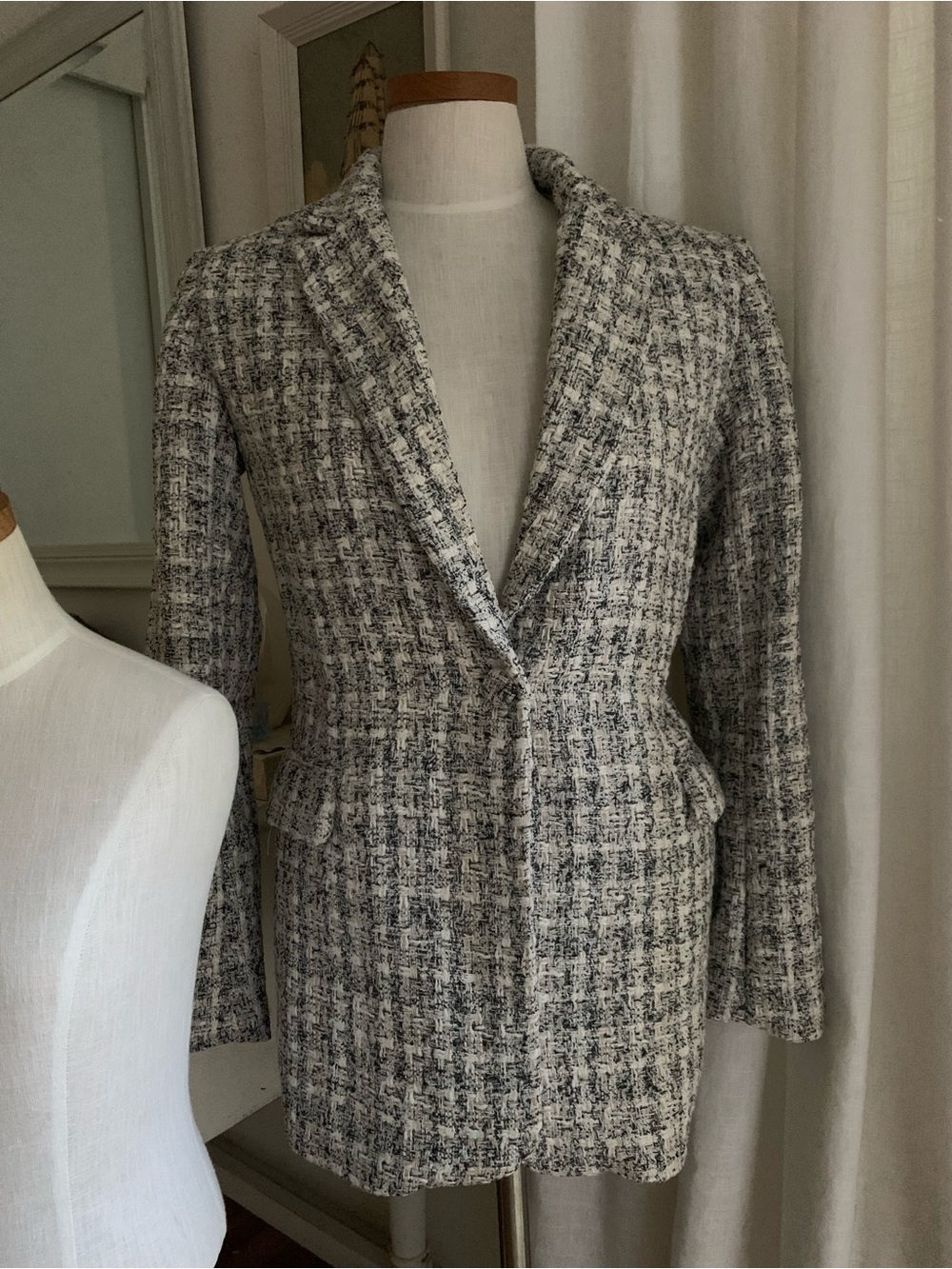 NWT Rachel Zoe Tweed Equestrian Blazer White Black